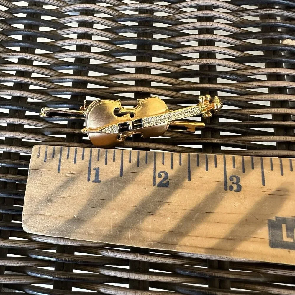 Golden‎ Violin Pin Bow Fiddle Music Fiddler Orchestra Symphony Band Musician